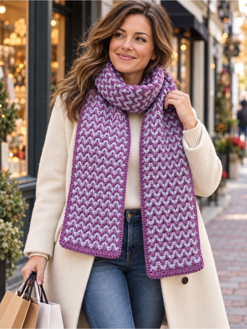 Handmade Purple Lavender Crochet Scarf Textured Winter Accessory